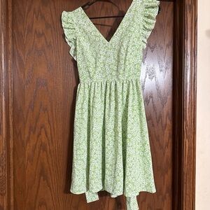 SHEIN Green Floral Backless Dress